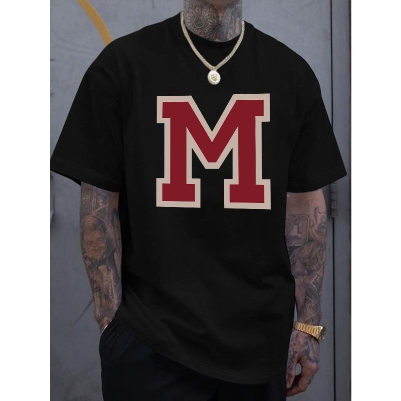 European Size Men's New Fashion  M Letter Print Casual Short Sleeve, Cool, Stylish, Versatile, and Comfortable Summer Men's Casual Short Sleeve
