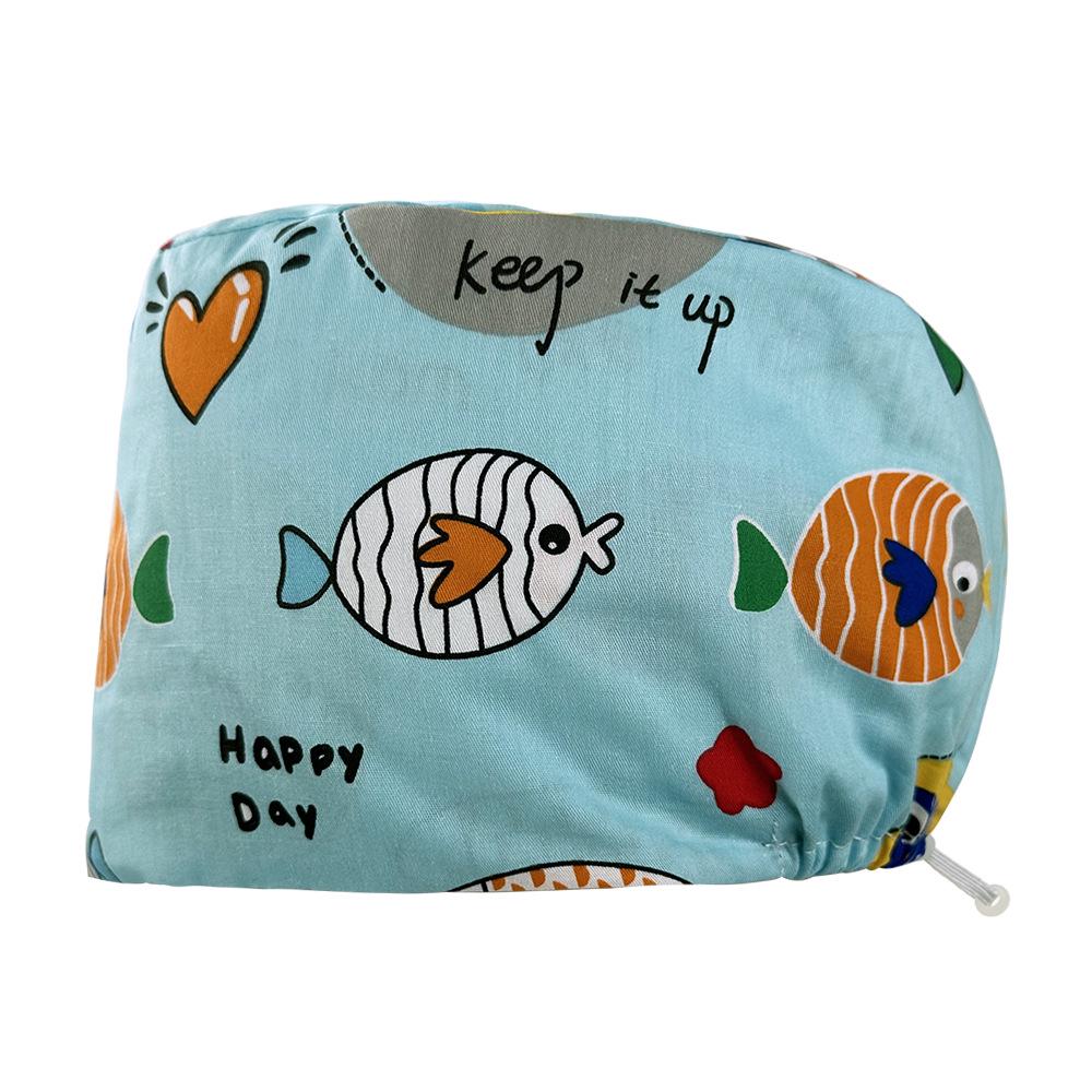 Floral Snap-Button Surgical Cap for Nurses and Doctors