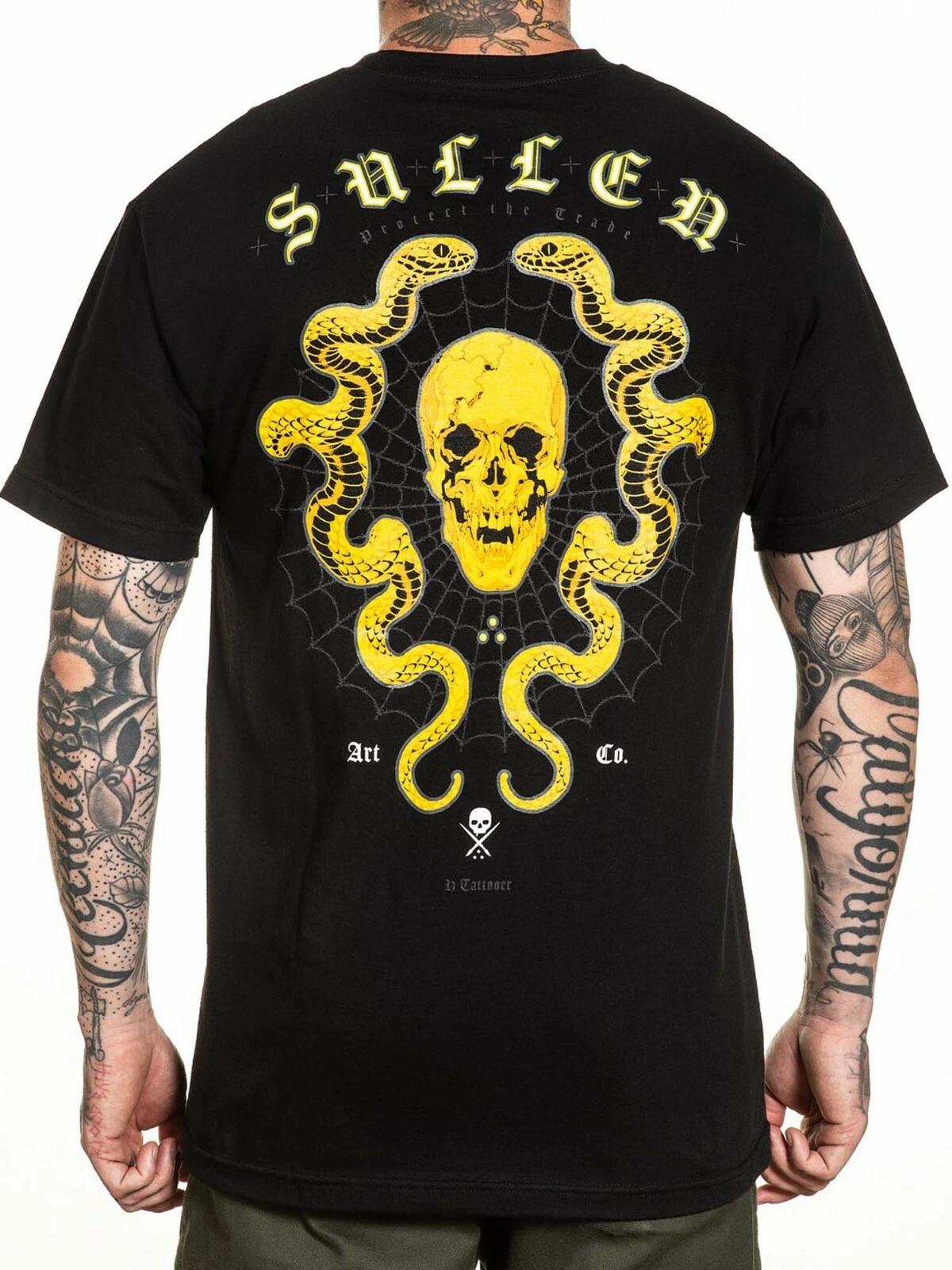 

Sullen Men s H Tattooer Short Sleeve T-shirt Snakes and Skull Tattoo Style Tee 3XL