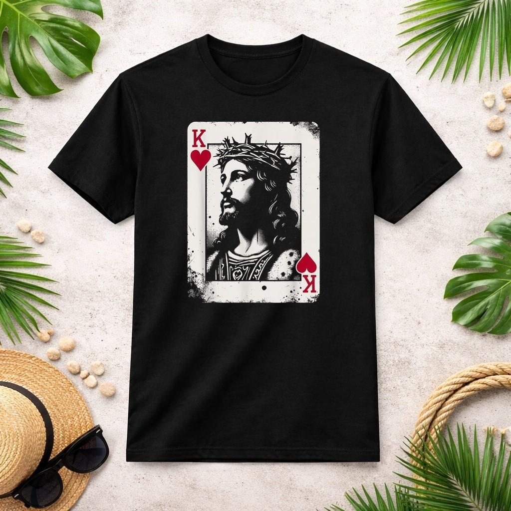 Jesus King of Hearts - Vintage Religious Card Game Lover T-Shirt XXXL