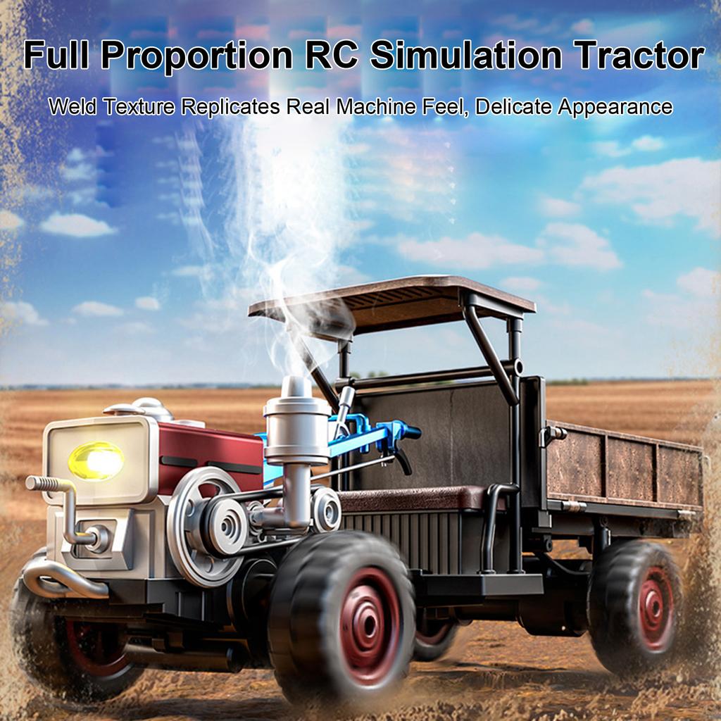 2.4G RC Tractor 4WD with Simulated Sound Spray Fog Effect Durable Double Battery Blue