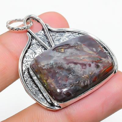 Natürlicher Röhrenachat Edelstein Handgefertigt 925 Sterlingsilber Anhänger 1,62" s3E62