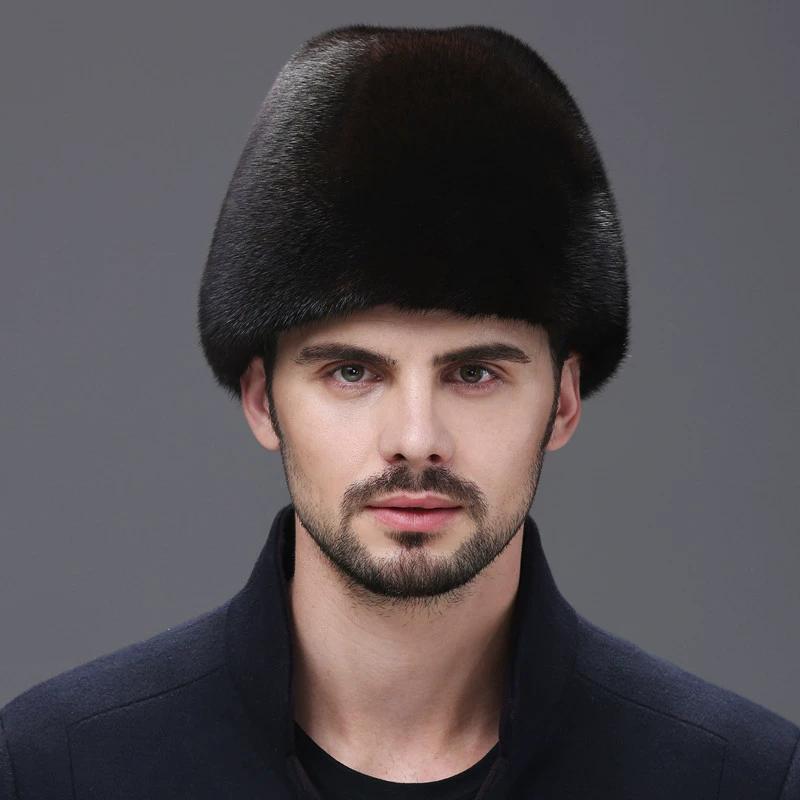 Mink Hat Men's Winter Middle-aged and Elderly Whole Mink Hair Old Man Hat Winter Outdoor Warm Real Fur Cotton Hat