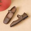 Autumn Square Head Mary Jane Shoes Women'S Burgundy Ballet Soft Leather Retro Versatile Literary Flat Shoes