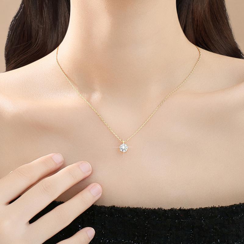 18 Karat Vergoldete Halskette Einzelner Funkelnder Zirkon Edelstahl Schlüsselbein Kette für Damen Hochzeits Schmuck collares