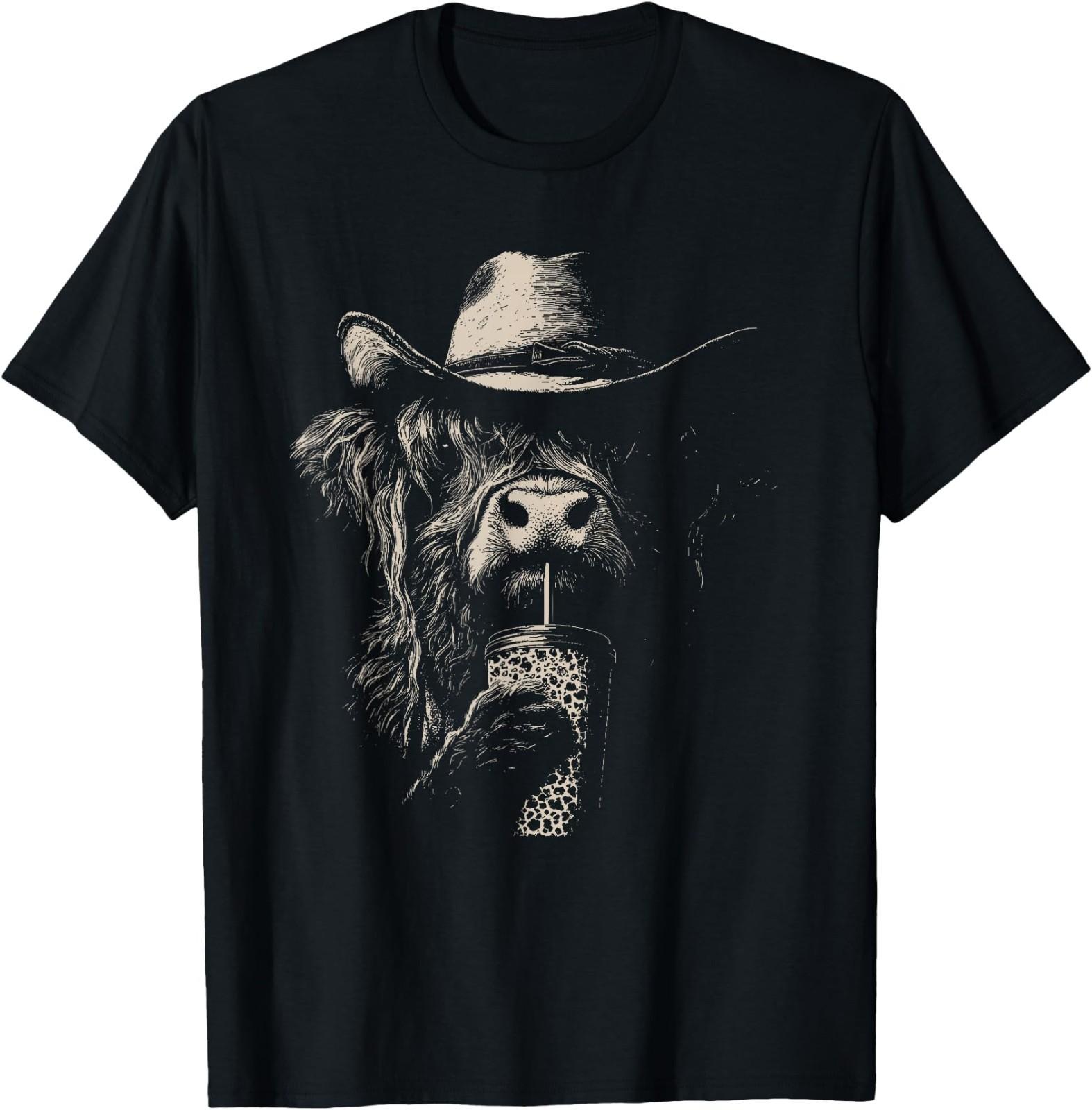 Vintage Highland Cow Drinking Coffee T-Shirt XXXXL