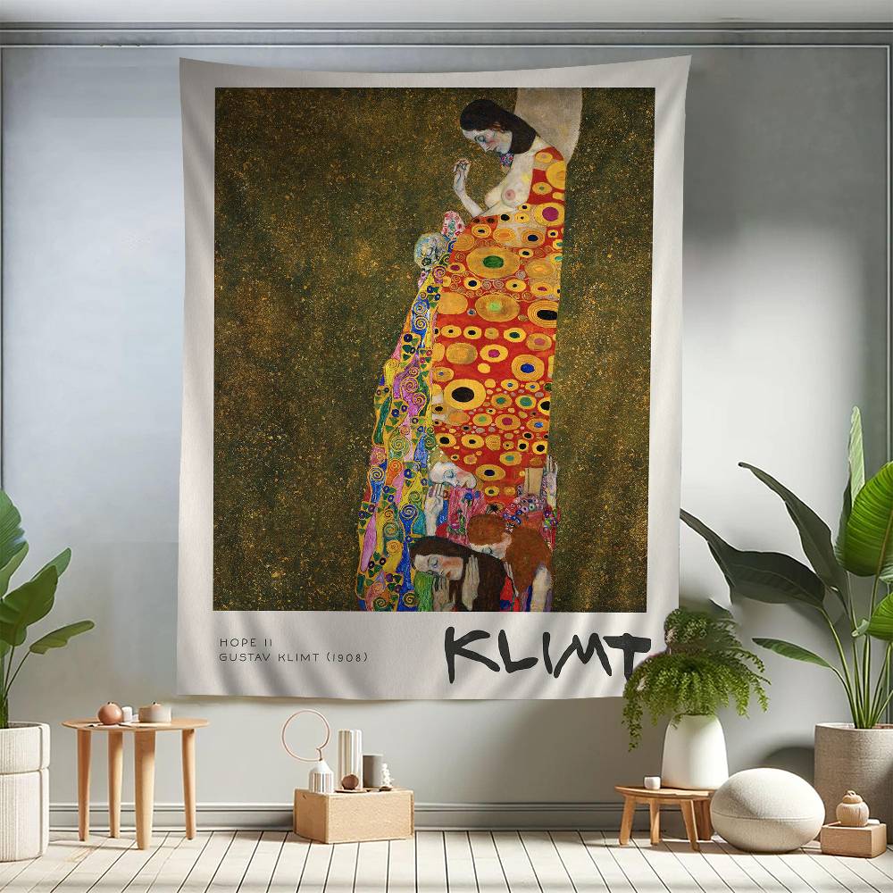 Gustav Klimt Woman In Gold Printed Large Wall Tapestry Hanging Tarot Hippie Wall Rugs Dorm Art Home Decor 100X70CM