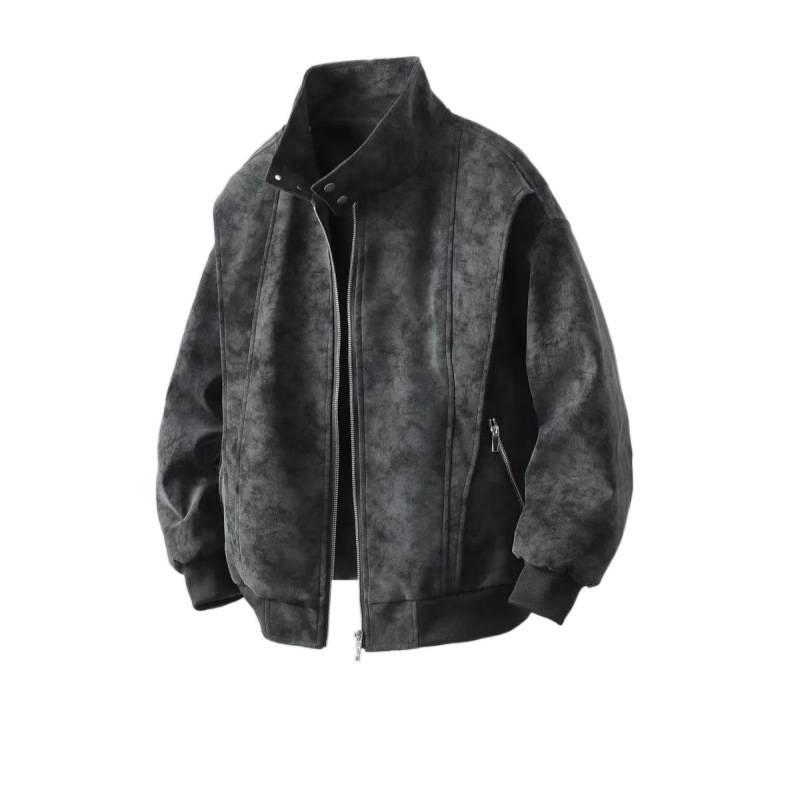 Men's Loose-Fit Retro Baseball Collar Leather Jacket - Trendy, Casual, High-Quality