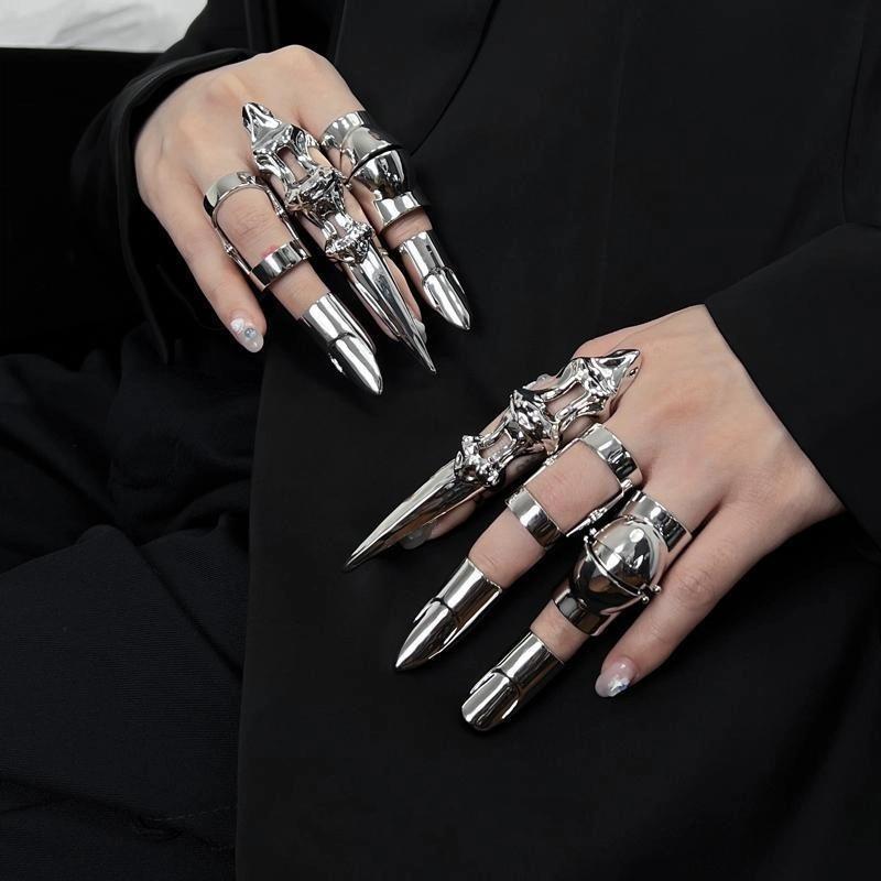 Punk Metal Exoskeleton Index Finger Joint Bone Ring Gothic Rock Machinery Fingertip Ring Long Finger Rings Jewelry Gift