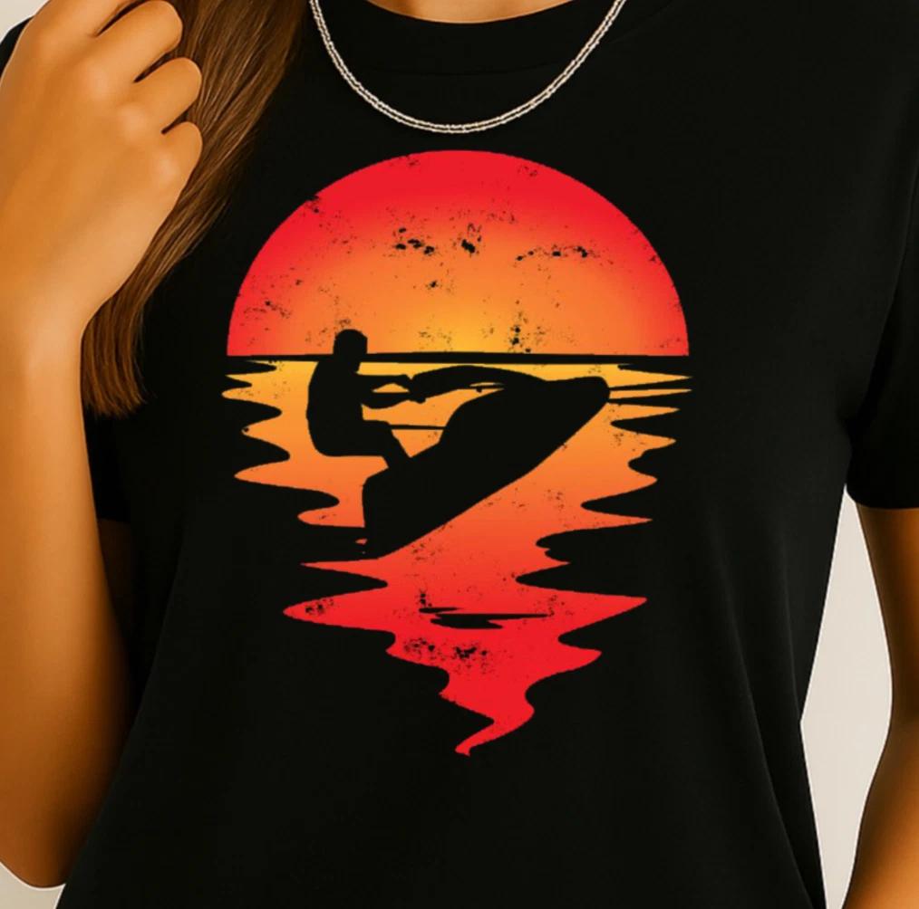 Sunset Jet Ski T-Shirt | Fun Beach Shirt, Ocean Lovers Tee XL