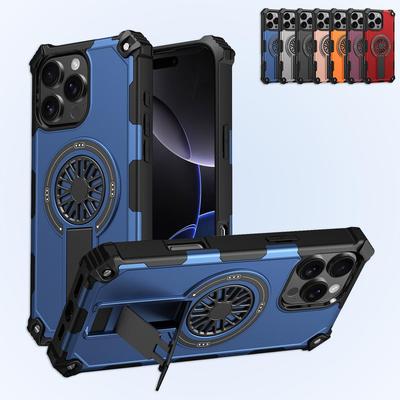 Funda Protectora Magnética de Armadura Resistente con Soporte para Teléfono para iPhone 17 16 15 Pro Max Samsung S25 S24 Ultra Redmi Note 14 Cubierta Protectora Anti Golpes