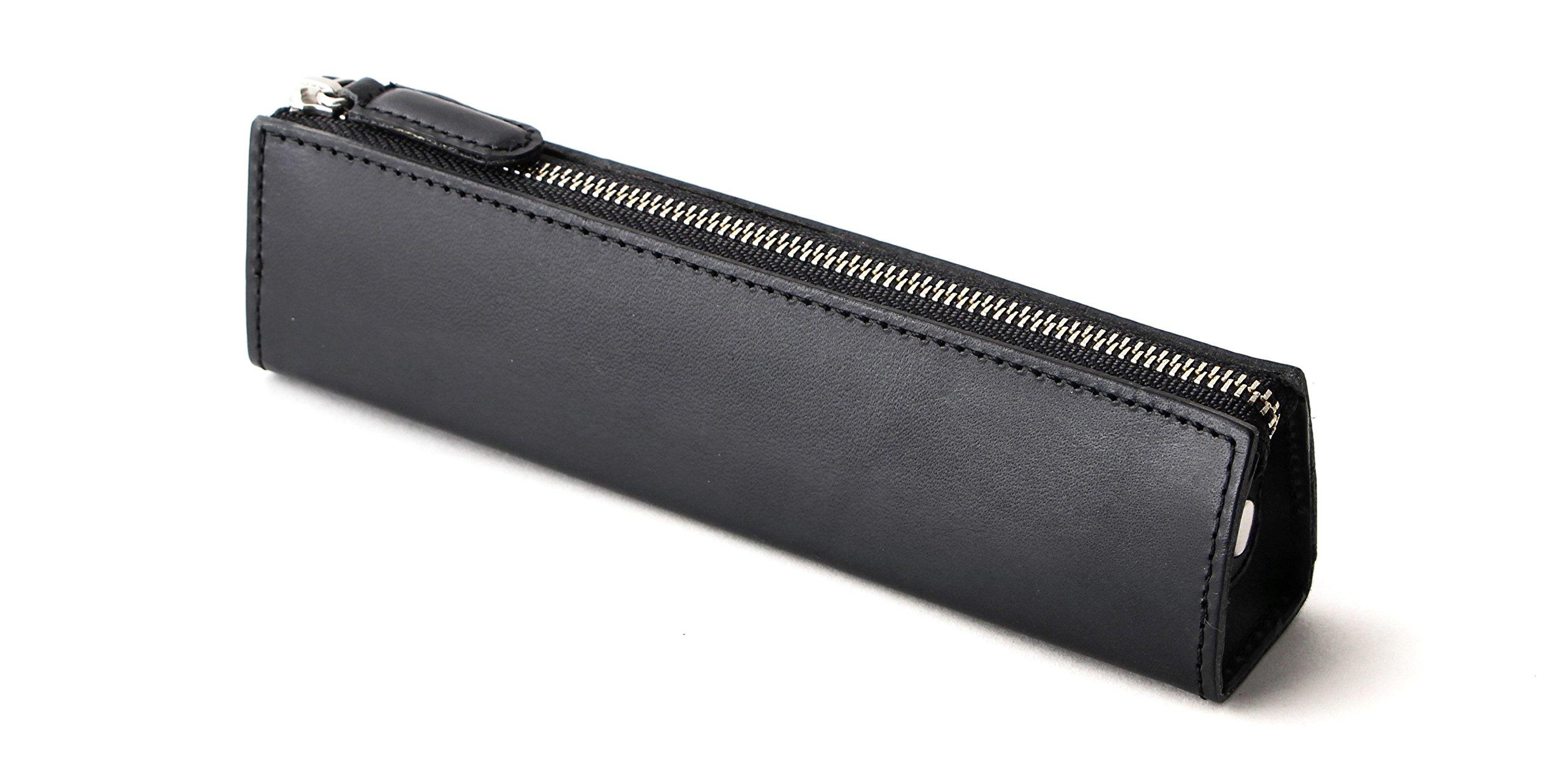 

Leather Pencil Case for Students and Working Men and BT Zipper Pen Triangle Black SLIP-ON Adults, Women, Slip-On Case, Medium, Stand, чёрный