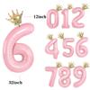 32/42inch Crown Decor Pink Aluminum Foil Digital Balloon Number Balloon For Birthday Party Decor Supplies Girls Birthday Favor