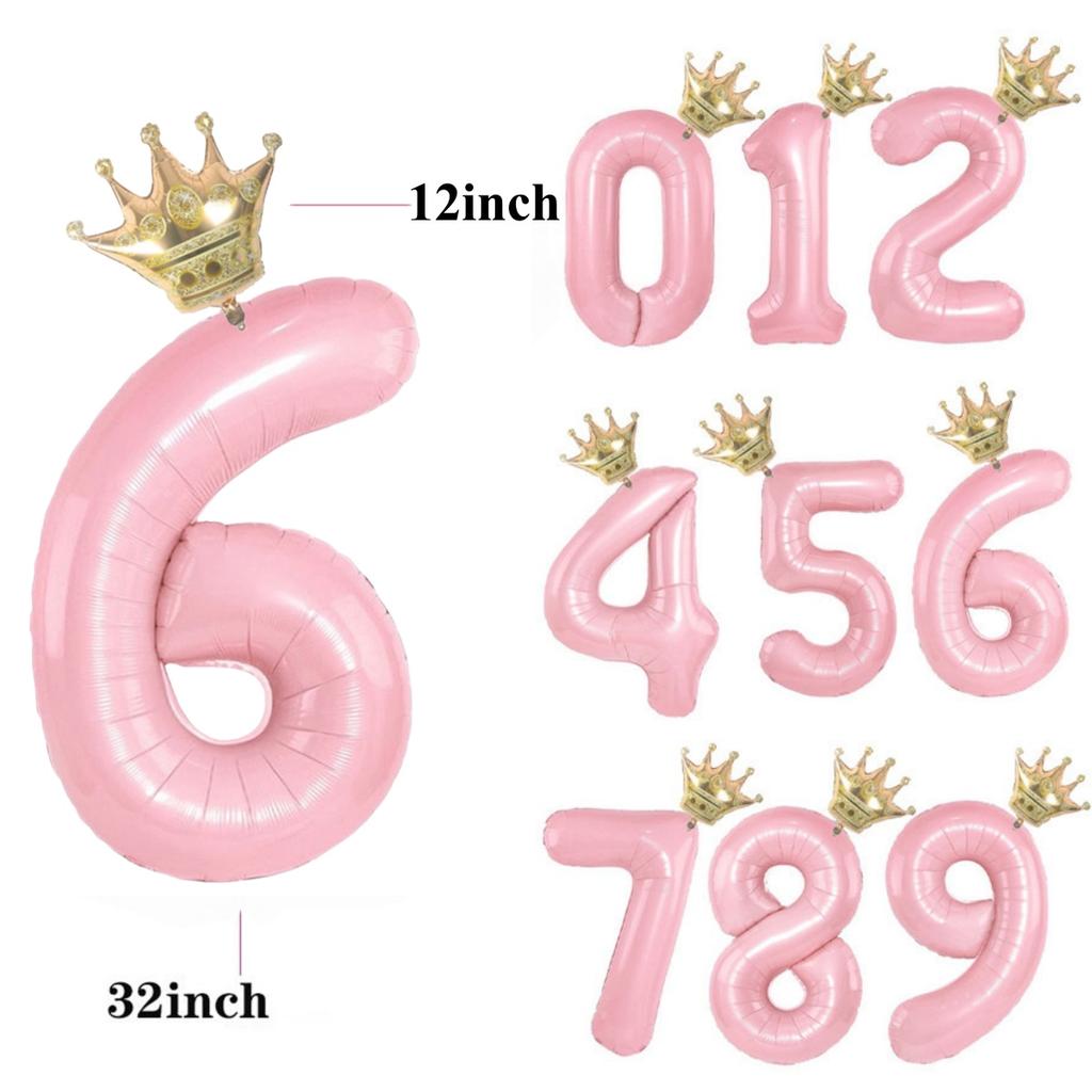 32/42inch Crown Decor Pink Aluminum Foil Digital Balloon Number Balloon For Birthday Party Decor Supplies Girls Birthday Favor