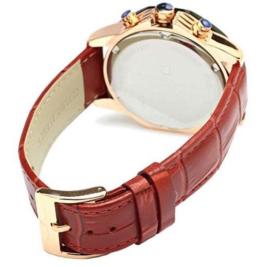 Salvatore Mara watch red chronograph 10 ATM water-resistant business formal mens leather strap