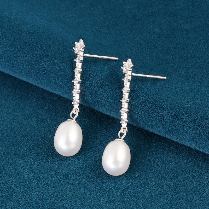 Серьги-подвески из стерлингового серебра S925 с жемчугом и стразами - Элегантные серьги-капли в роскошном гонконгском стиле 925 Silver
