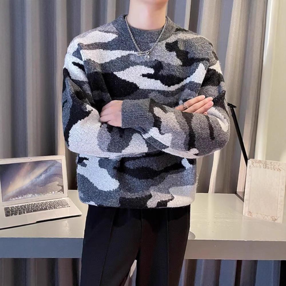 Men’s Autumn/Winter Camouflage Knit Pullover Sweater - Lazy Style, Thick, Trendy Casual Wear