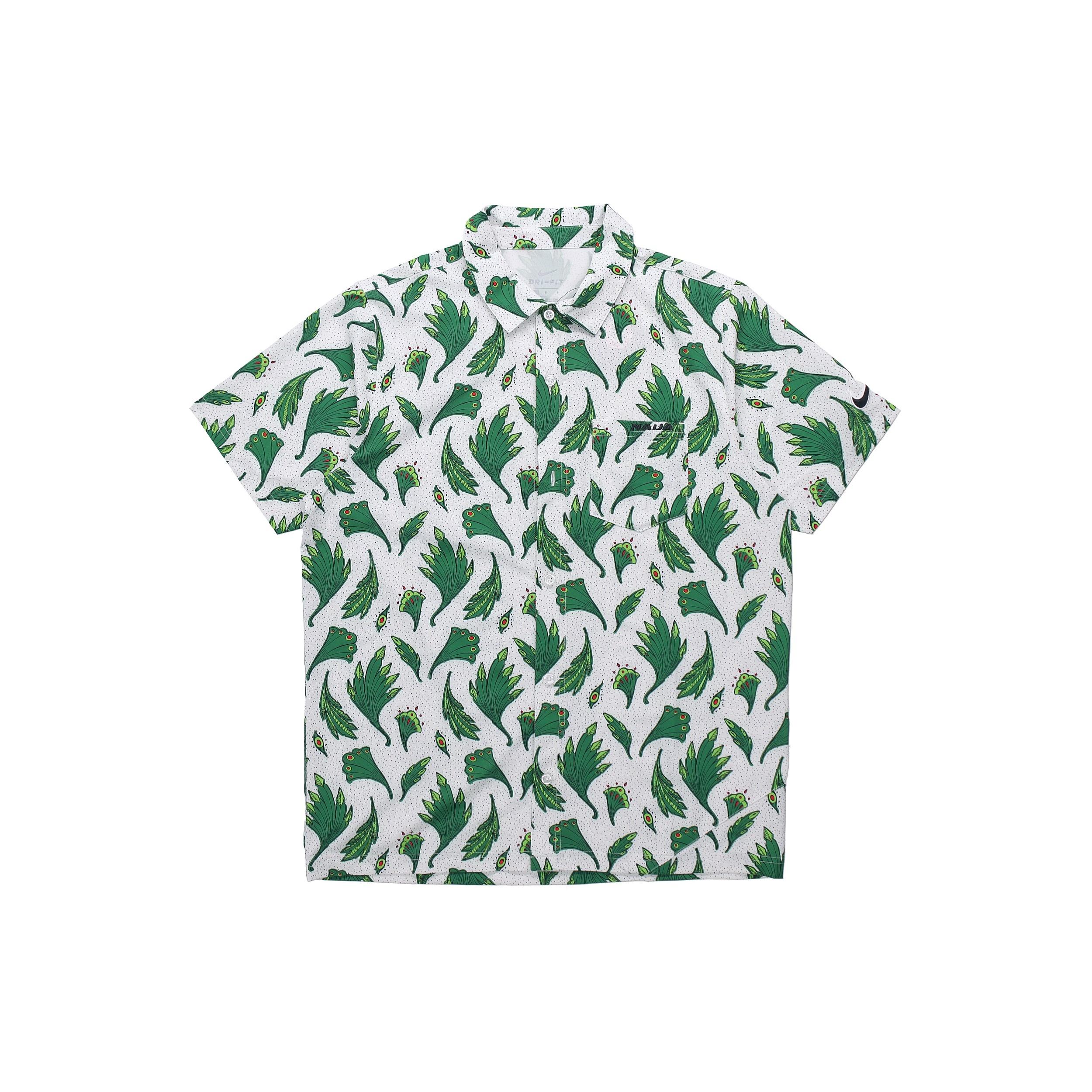 Men s Nike Nigeria Feather Printing Woven Short Sleeve White Shirt CU1417-100 XXL