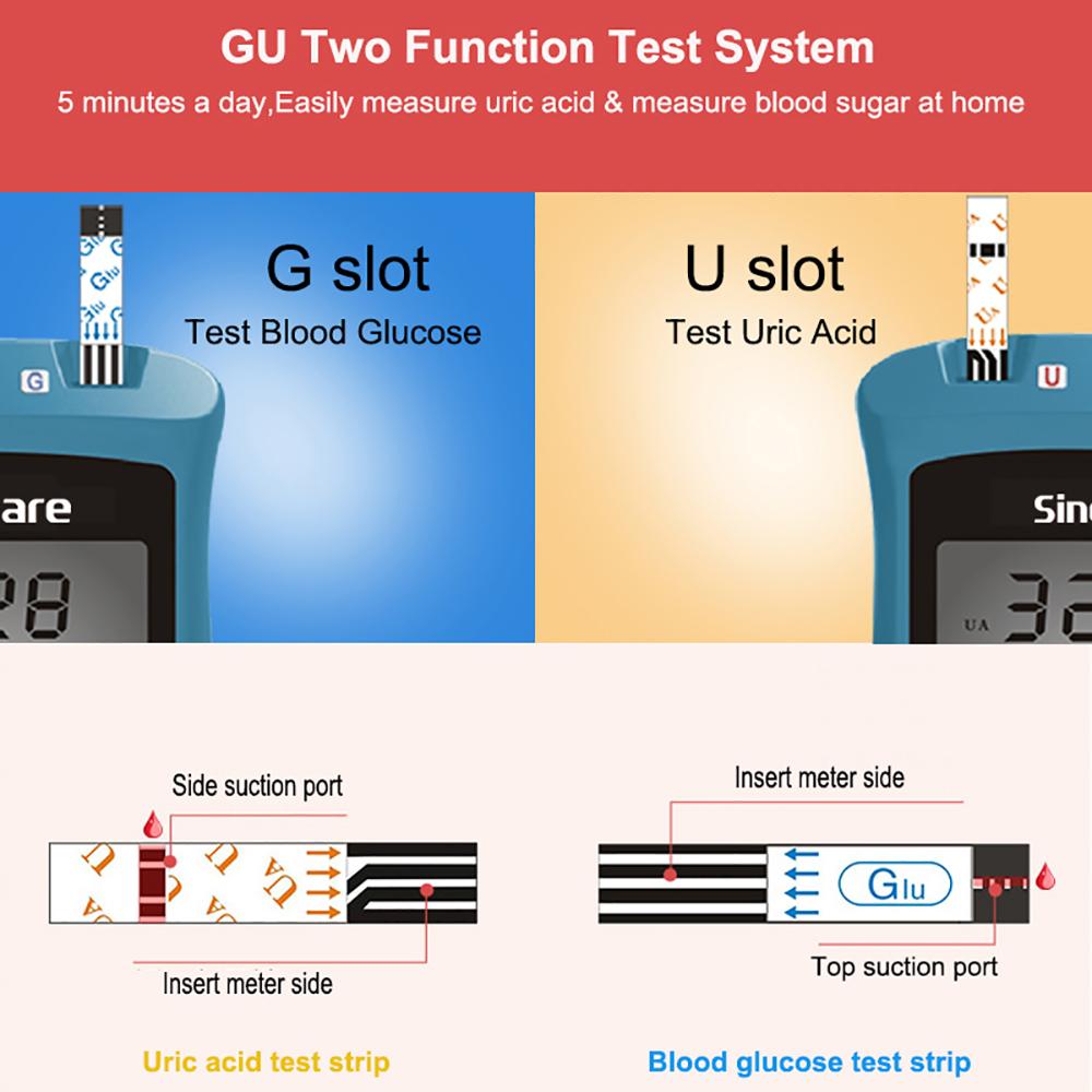 AWP1 Sinocare Safe AQ UG Blood Glucose & Uric Acid Meter or Glucose/ Uric Strips for Diabetics Gout Glucose Meter Multi-package