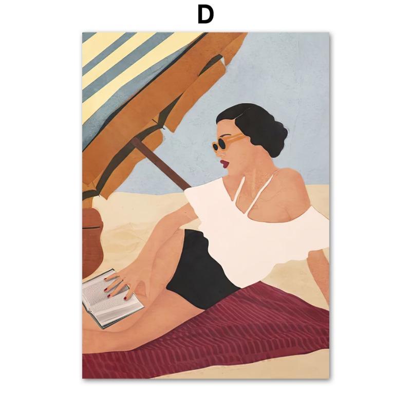 Girl Book Cat Leaf Illustration Wall Art Canvas Painting Abstract Posters & Prints Hotel Bar Wall Pictures For Living Room Decor