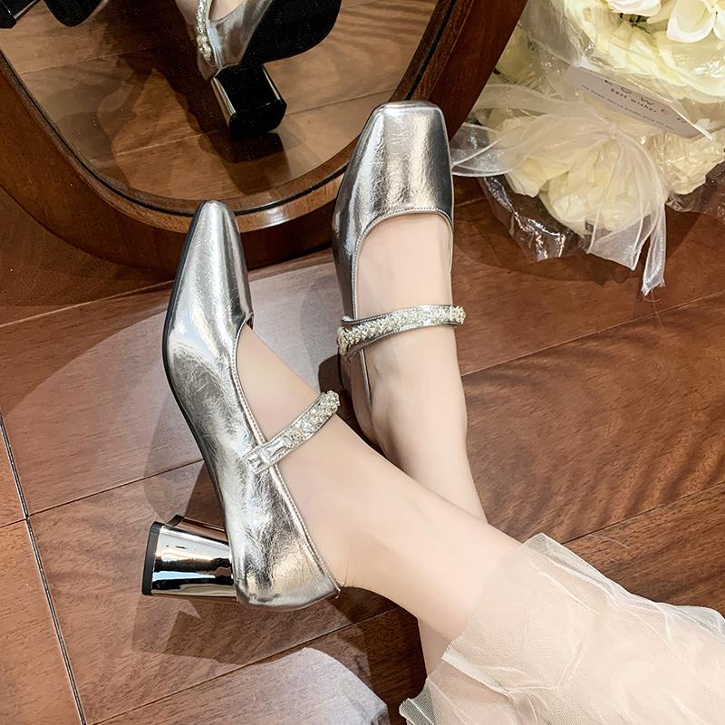 2025 New Premium Genuine  Rhinestone Shoes Woman Elegant Fashionable Shoes Mid Heels Banquet Shoes Dress and High Heels