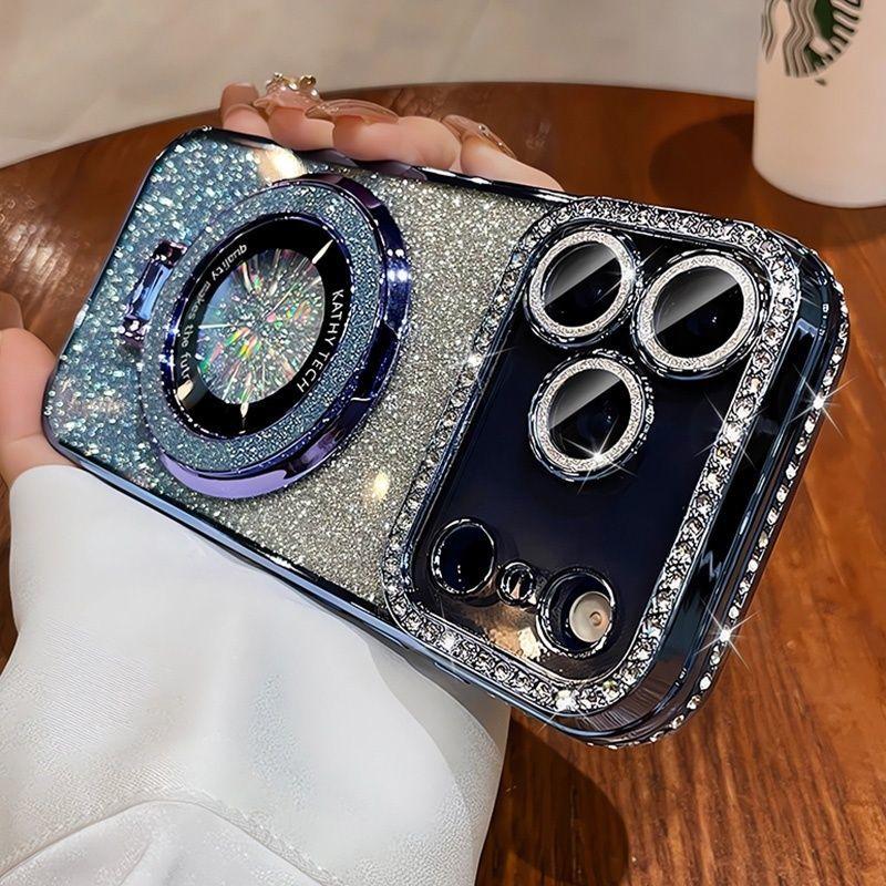 Glitter Diamond Magnetic Bracket Phone Cases For For Iphone 17 16 1 14 13 Pro Max 17Pro For  Wireless Charging Cover