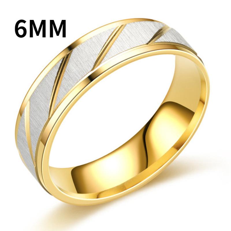 Gold Stripes Couple Rings 6mm 4mm Stainless Steel Contrast Color Jewelry Valentine's Day Gifts