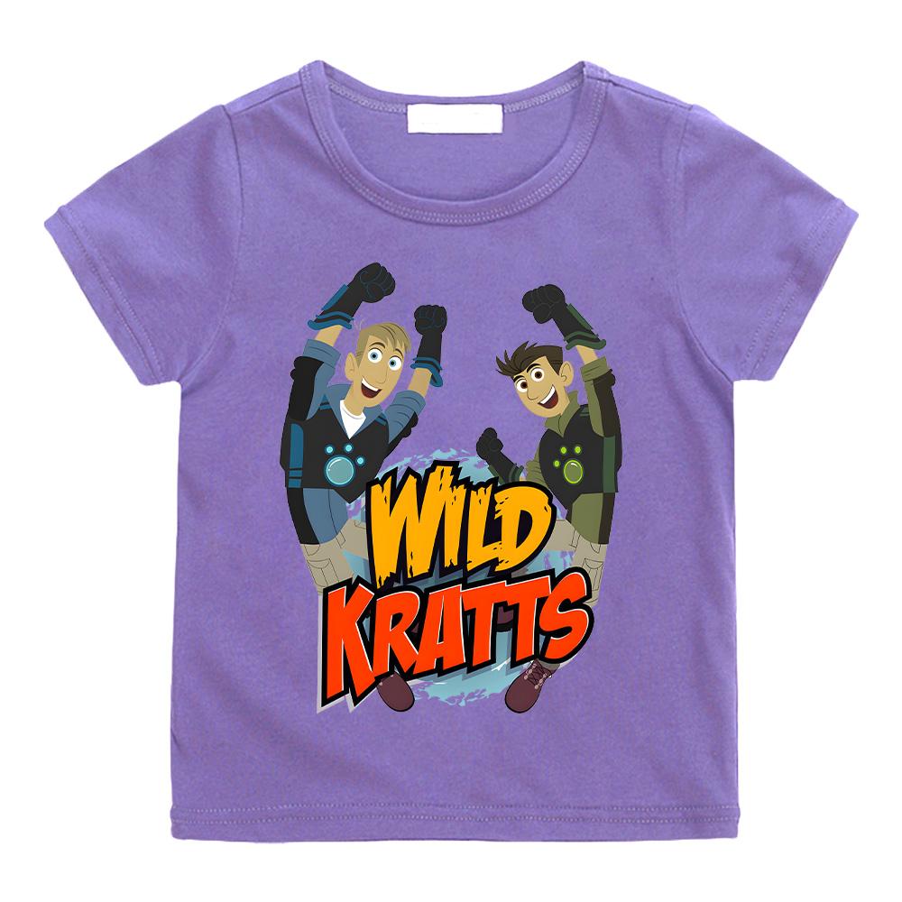 

Футболка с рисунком Wild Kratts с принтом аниме, новая хлопковая футболка для детей, забавный топ с героями мультфильмов, классная одежда для мальчиков с коротким рукавом 120 фиолетовый