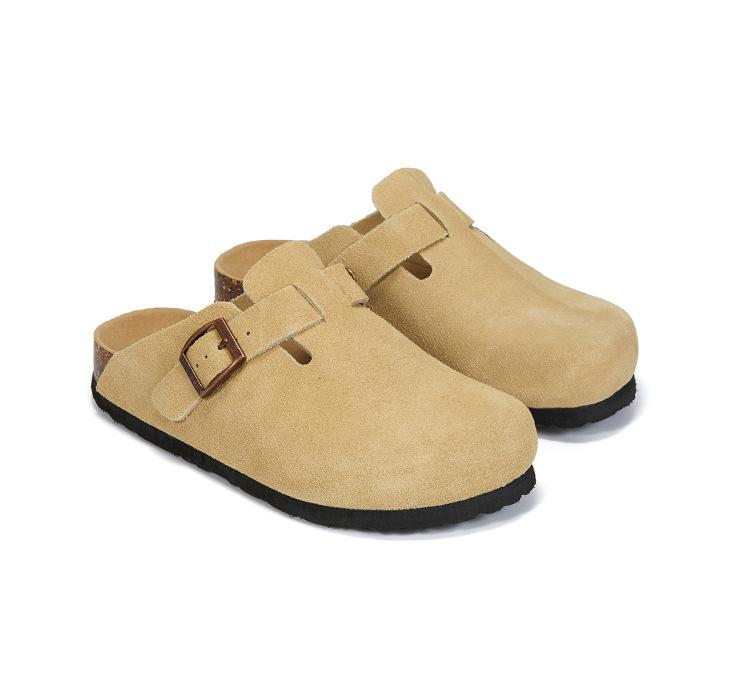 Fashion Women's Cow Suede Cork Slippers Outdoor Baotou Anti Slip Beach Couple Casual Sandals