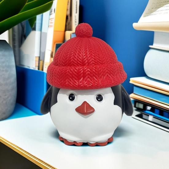 Christmas Penguin Candy Storage Box Red Hat Penguin Chocolate Goodies Snack Container Figurine Statue Resin Ornament