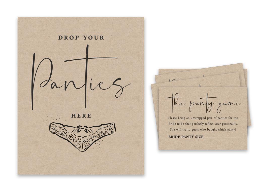 Inkdotpot Beige Drop Your Panties Bachelorette Party Panty Game Rustic Kraft Paper Bridal Shower Game 1 SignA    30 Size