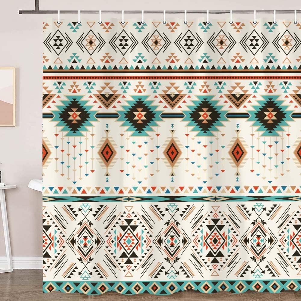 Southwest Tribal Abstract Geometry Retro Shower Curtain Bohemian Style Fabric Bathroom Decoration With Hook