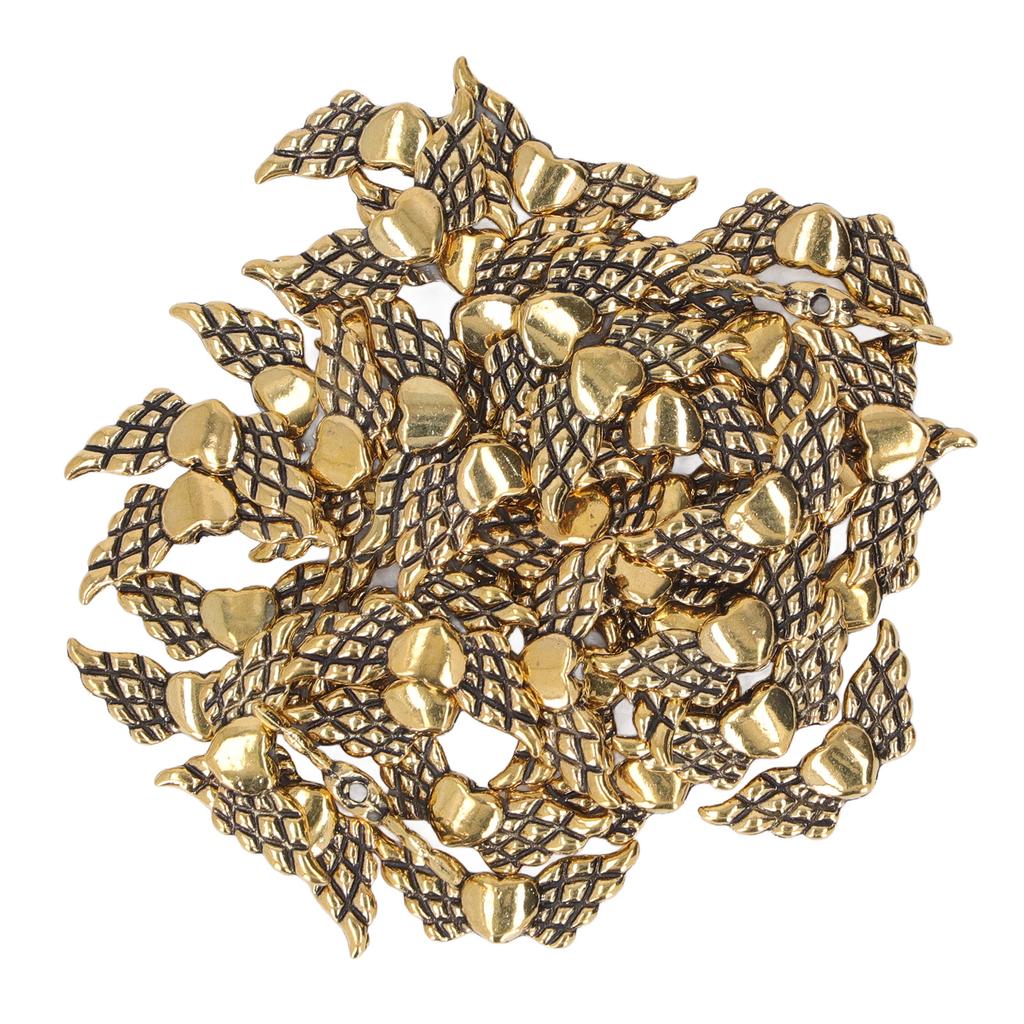 50pcs Angel Wing Spacer Beads with Heart Uniform Size Beautiful Zinc Alloy Beads for Bracelets DIY