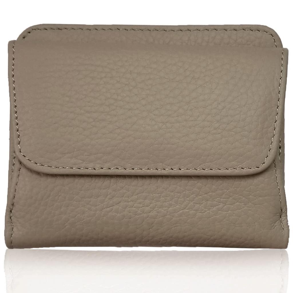 Gisele Mini Wallet, Thin Genuine Leather, Compact, Coin Purse, Skimming Prevention, Box-Shaped, Simple, for Men and Women (Medium Taupe)