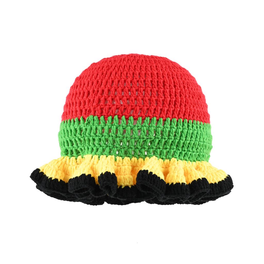 Hand Crocheted Ruffle Edge Knitted Hat Women Autumn Winter Warm Ear Protector Basin Hat Colored Ruffled Wool Bucket Hat