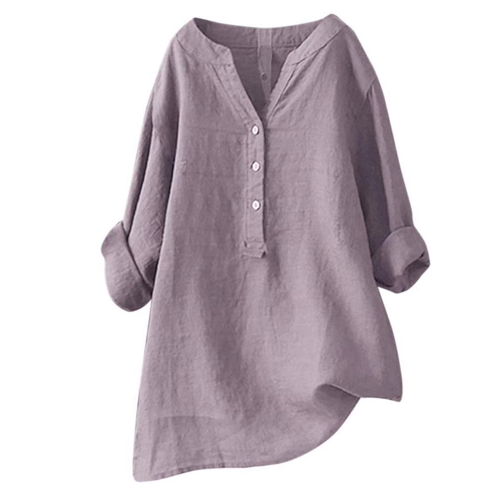 Women's V Neck Long Sleeve Linen Shirt Loose Fit Casual Commuter Blouse for All Occasions