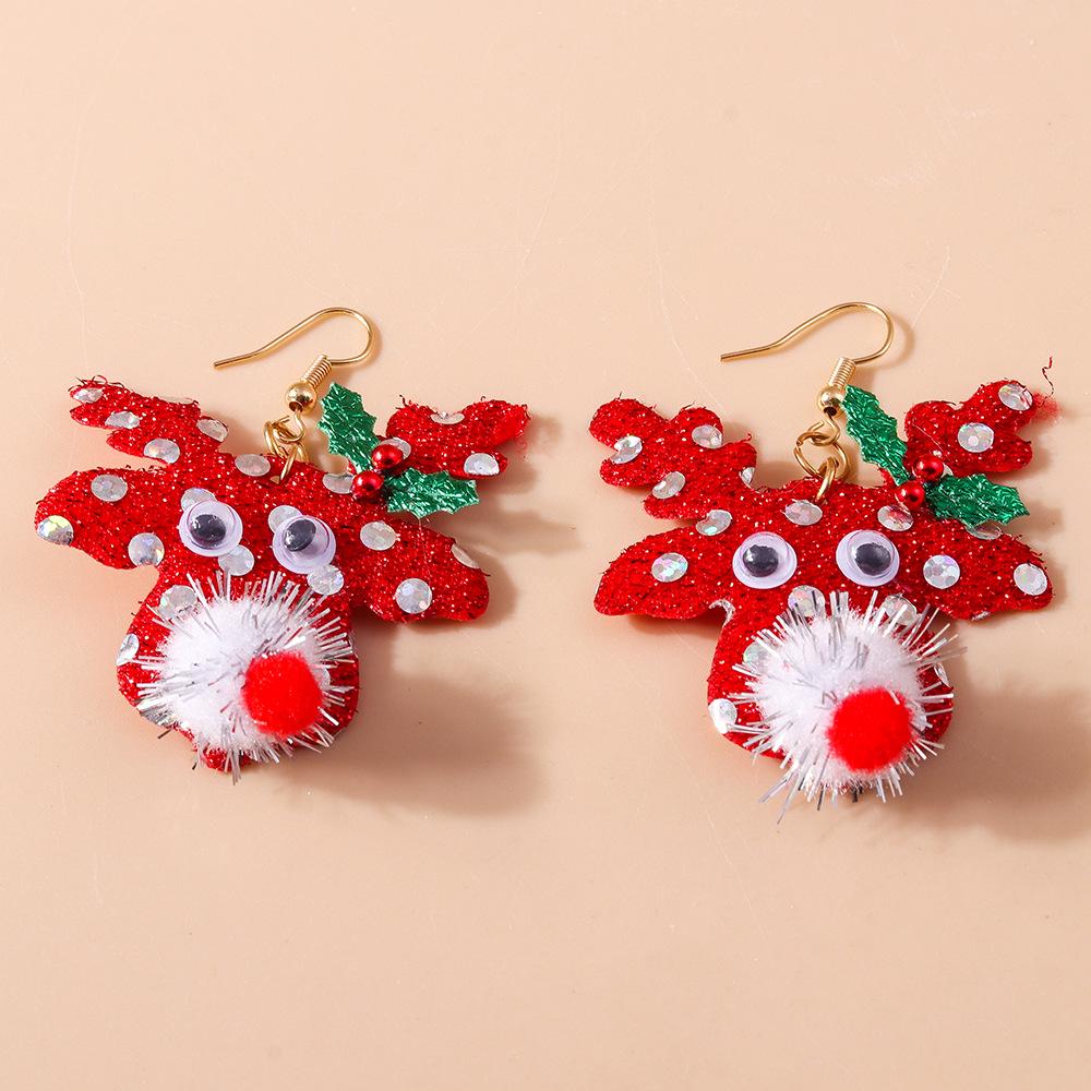 European and American Cartoon Christmas Earrings - Cute Funny Elk, Tree, and Wreath Studs Jewelry