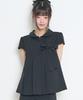 ILLIGO Ribbon Pleated Short Sleeve Blouse Black