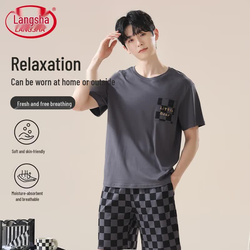 Langsha Men s Simple Round Neck Short-Sleeve Homewear Set XL