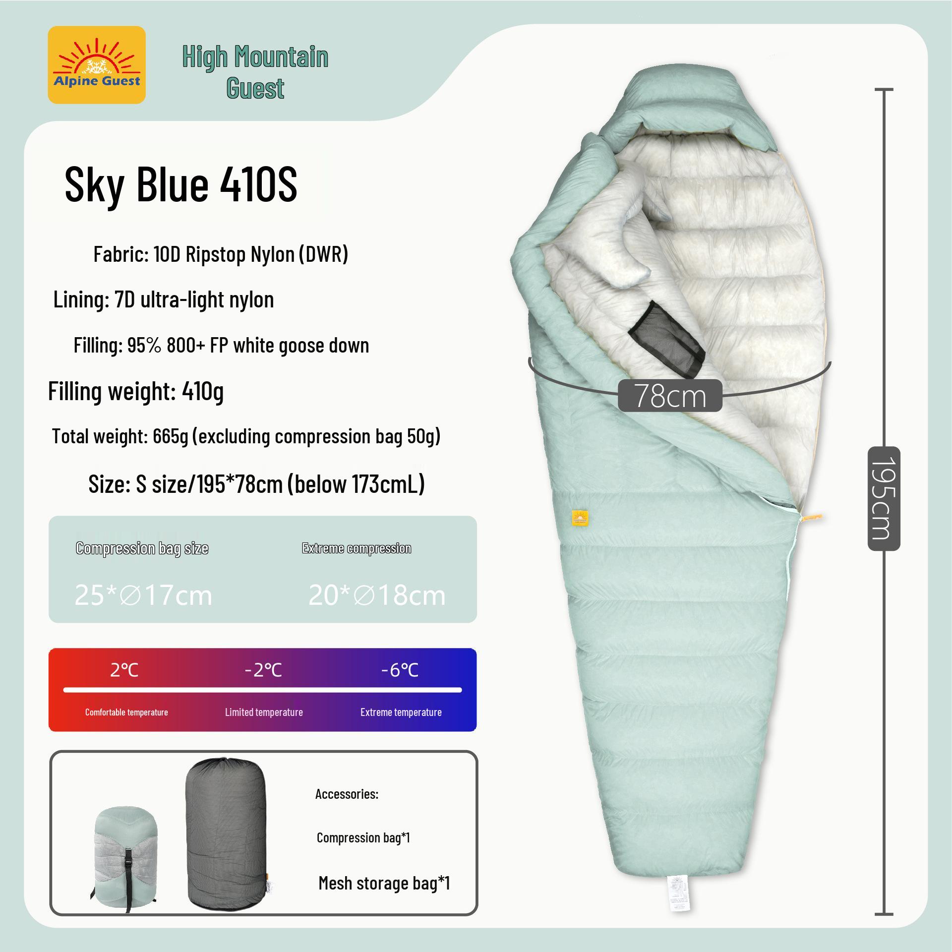 

AlpineGuest Gaoshan Ke Sky Blue Ultra-light Camping Sleeping Bag with 95% White Goose Down 800+ Fill Power