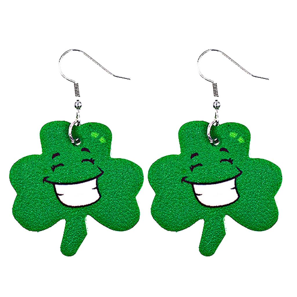 Women Fashion ST. Patrick's Day Green Drop Shape Printing  Earrings Ear Studs