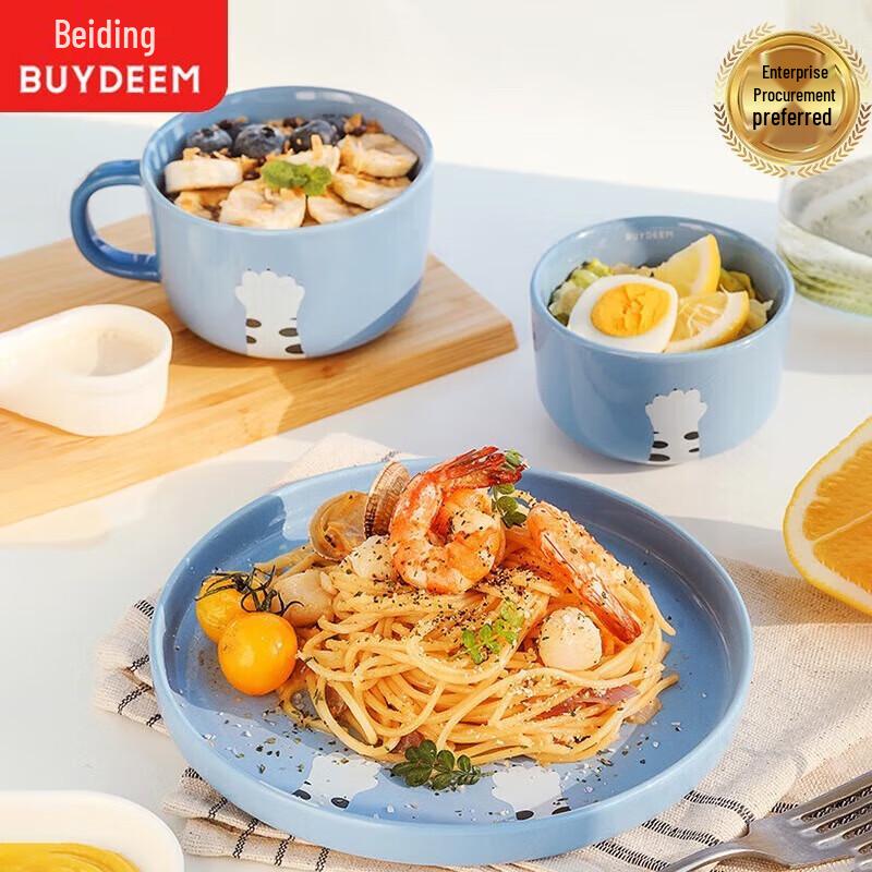Buydeem Canvas Cat Claw Ceramic Bowl Set