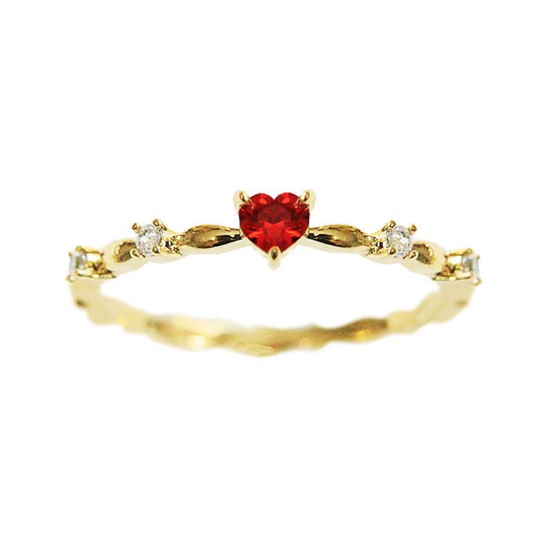 Cao Shi Elegant Fairy-Style Women's Red Zircon Heart Ring