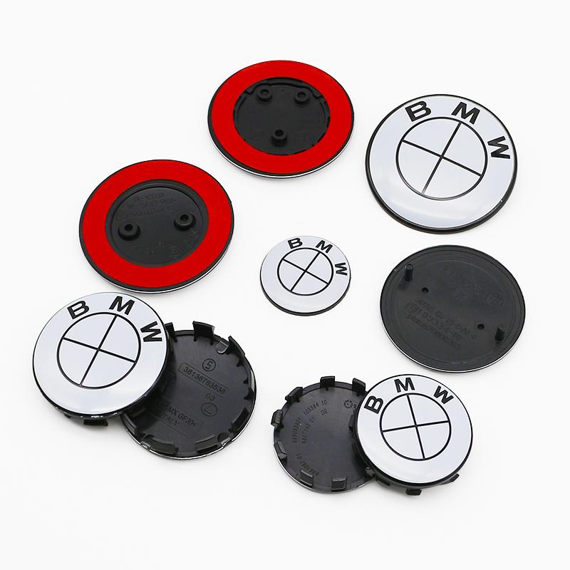 7Pcs Car Front Hood Emblem Wheel Hub Caps All White Logo For BMW M Logo G30 G31 G38 G11 G12 G20 G28 F10 F48 F49 G01 F20 F21 F22