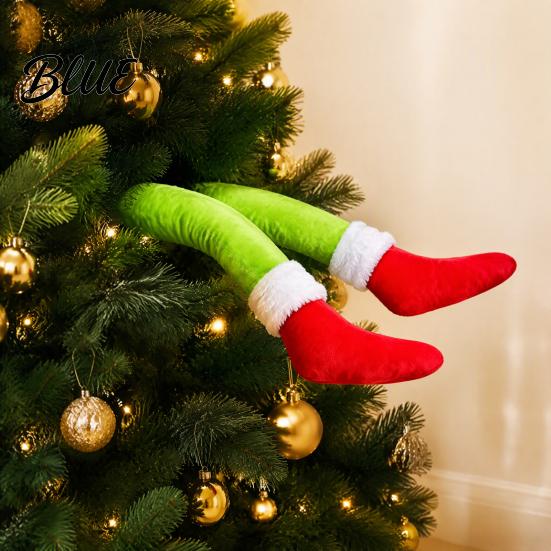 Symmetrical Christmas Home Long Hair Car Leg Green Elf Accents 2Pcs Decoration Plush Hanging Funny
