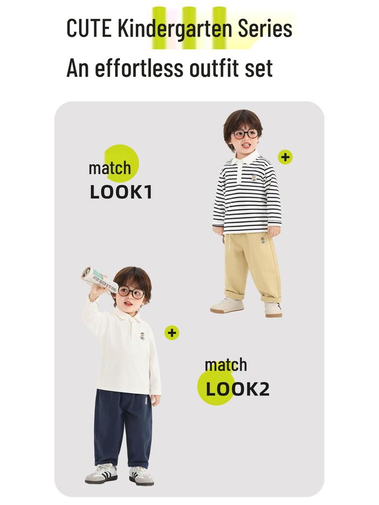Kaka Panda Kids' Long Sleeve Polo Neck T-Shirt - Boys’/Girls’ Spring/Autumn Base Layer
