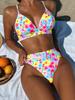 Women's Swimsuit Floral Sexy Triangle Bag Backless High Waist Bikini Beachwear Bathing Suits