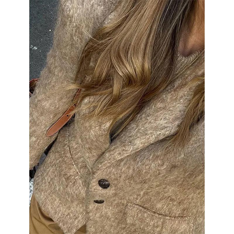 Women's Fashion Lapel Mid-length Suit Coat Autumn Casual Commuting Warm Jacket Elegant Long Sleeve Loose Blazer Coat