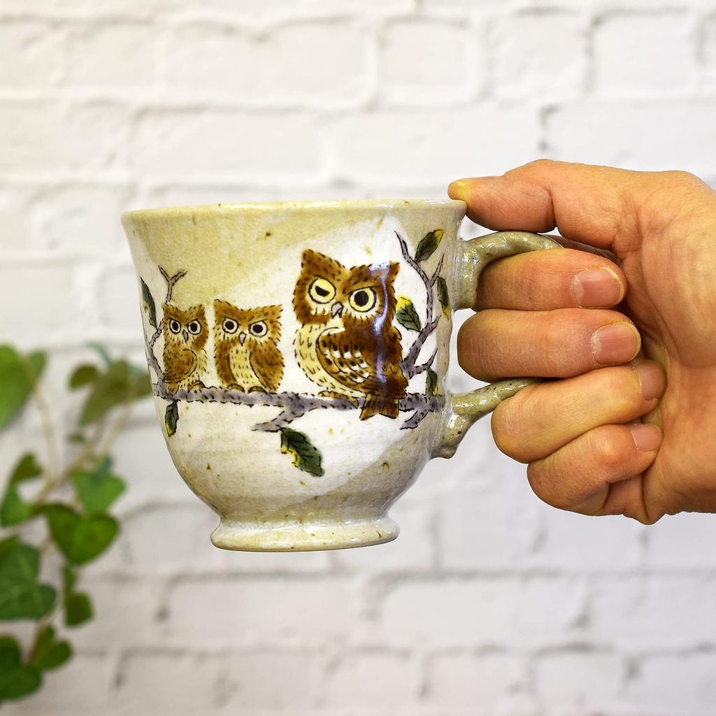 Waza No Kura Stylish Coffee Kutani Ware Owl Made In Perfect As a Birthday 60th 70th 77th or 88th Birthday Celebration Gift Mug, Design, High-Quality