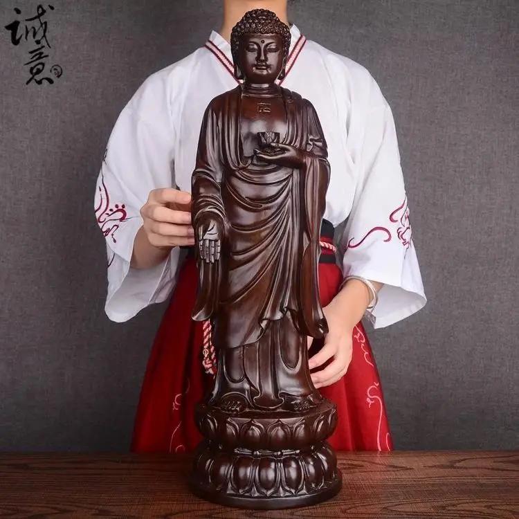 Rosewood Standing Buddha Statue Ornament Festival Workmanship Gift Family Worship Statue Wood Sculpture Handmade Decoration Height 14cm